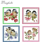 Набор для вышивки птицами на фиолетово-красных цветах, 14 шт.