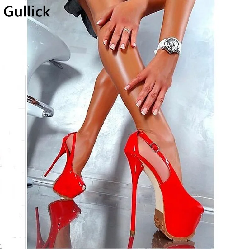 Gullick/пикантные женские туфли-лодочки на платформе красного цвета по низкой цене; женская обувь для ночного клуба на очень высоком тонком каблуке; обувь с круглым носком высокого качества