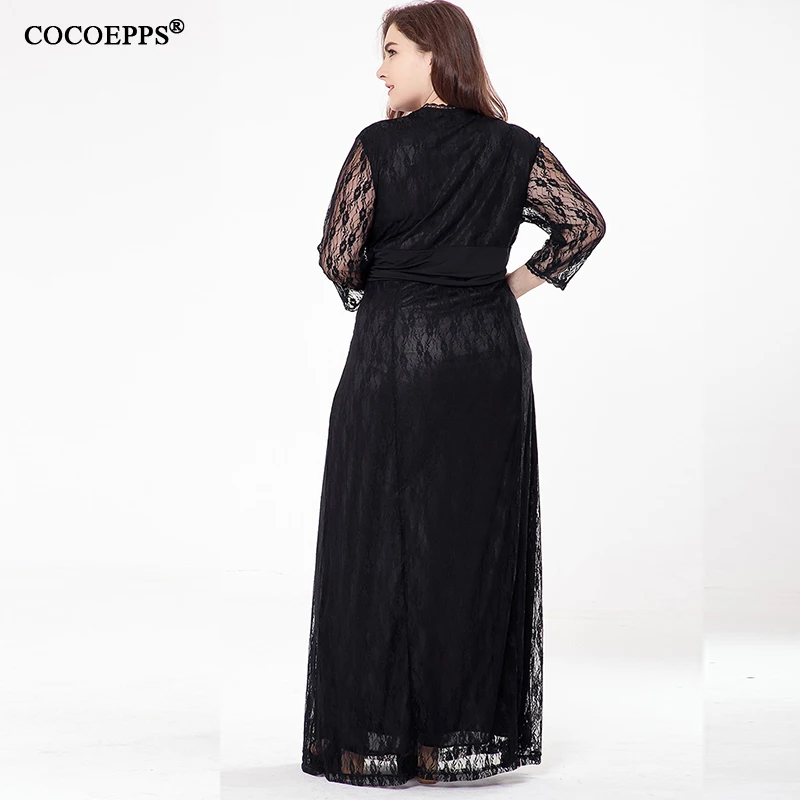 

2019 Summer Plus Size Women Lace Patchwork Long Dress V-neck Solid Sexy Elegant Maxi Dresses Big Size 4XL 5XL 6XL Women Clothing