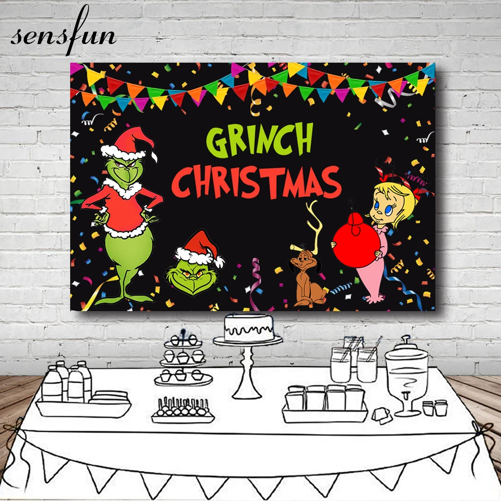Sensfun Grinch фон для фотостудии красочные ленты флажки Дети Рождество Вечеринка