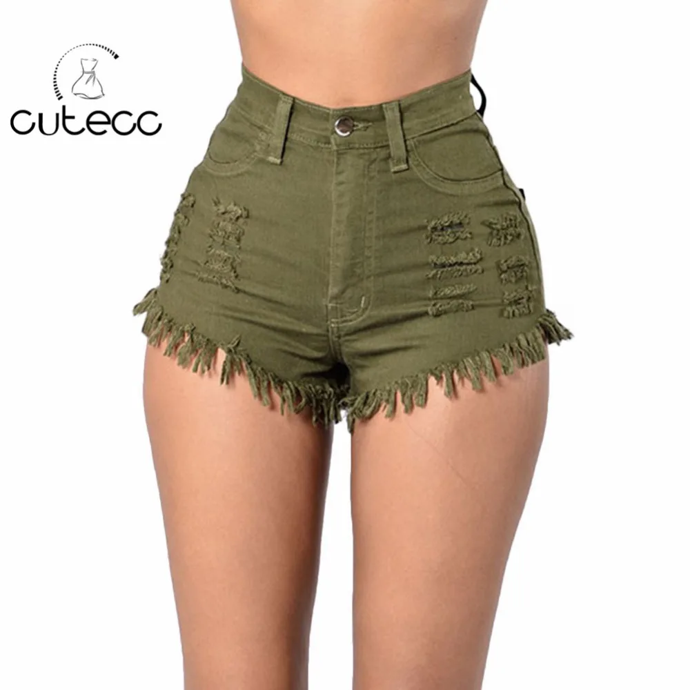 Summer high waist sexy women jean shorts ripped tassel fashion blusas femme bodycon denim casual skinny slim pocket short | Женская
