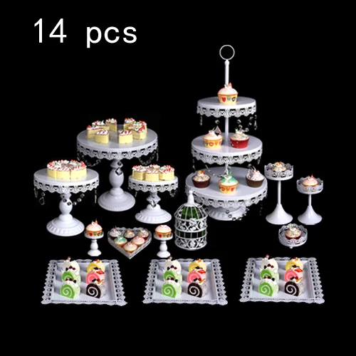 14pcs white Белые подставки от кашля, свадебные подставки для кексов, набор стеклянных купольных хрустальных конфет, украшения, инструменты для выпечки от кашля, Набор 4-18 штук - Цвет: 14pcs white