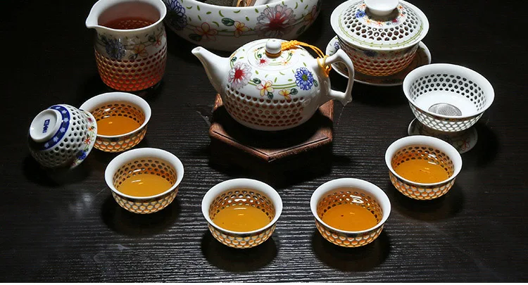 11 шт полый сотовый чайный набор кунг-фу синий и белый фарфор посуда для напитков керамическая стеклянная чайная чашка чайный горшок Gaiwan ситечко ярмарка чашка