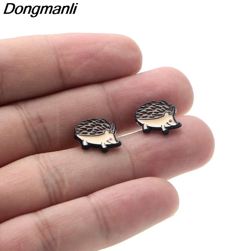 P3097 Dongmanli милый ежик, пирсинг для уха, Детские милые серьги-гвоздики для женщин, эмалевые серьги, ювелирные изделия, подарки для девочек