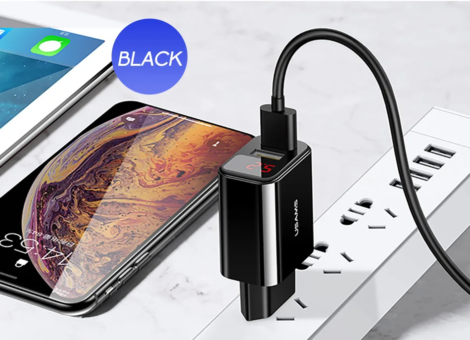 USAMS 2 USB ЕС светодиодный дисплей USB зарядное устройство для iPhone samsung Xiaomi 2.1A Быстрая зарядка настенное зарядное устройство с двумя портами зарядное устройство для мобильного телефона