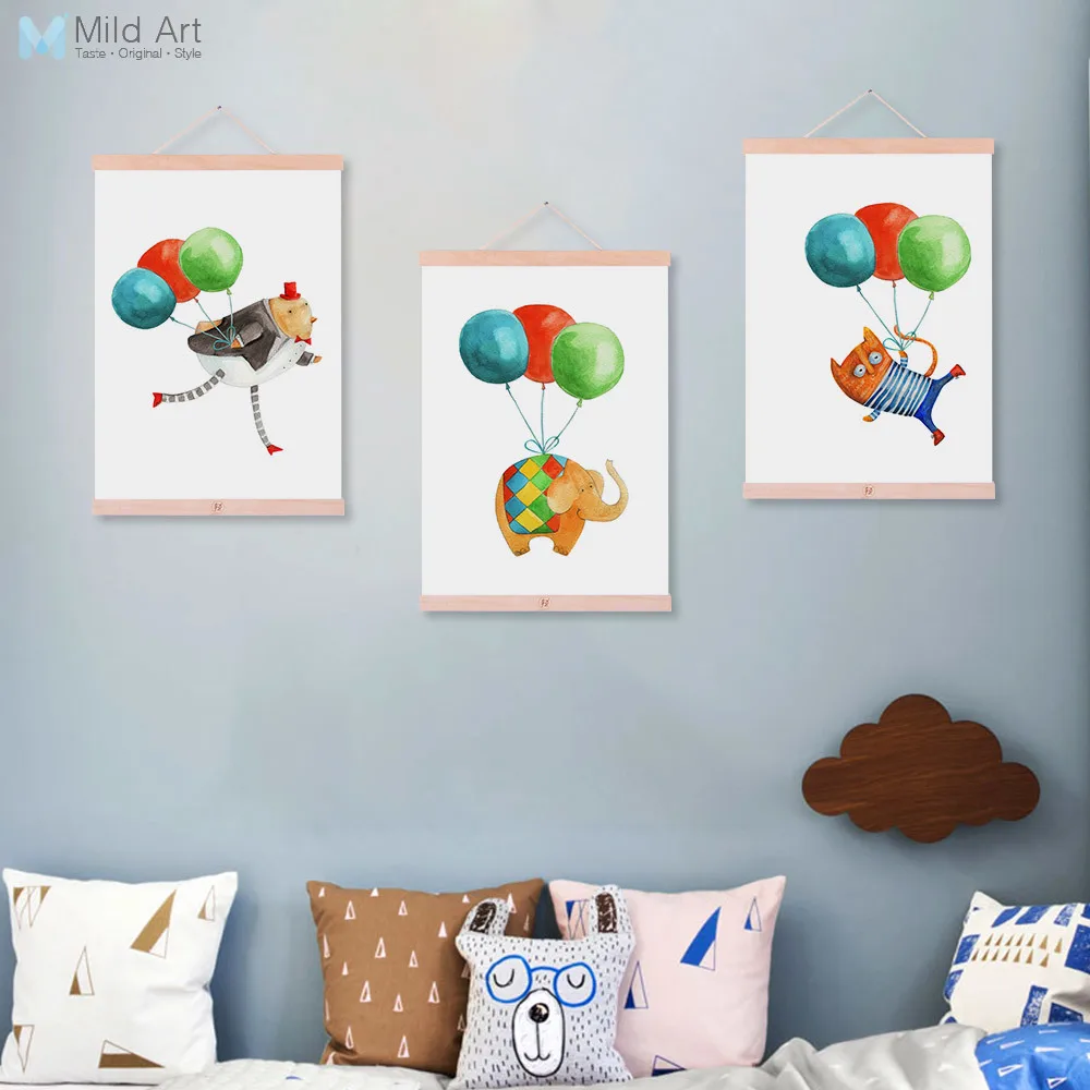 Фото Акварельные воздушные шары в стиле хиппи животные кошка собака плакат с