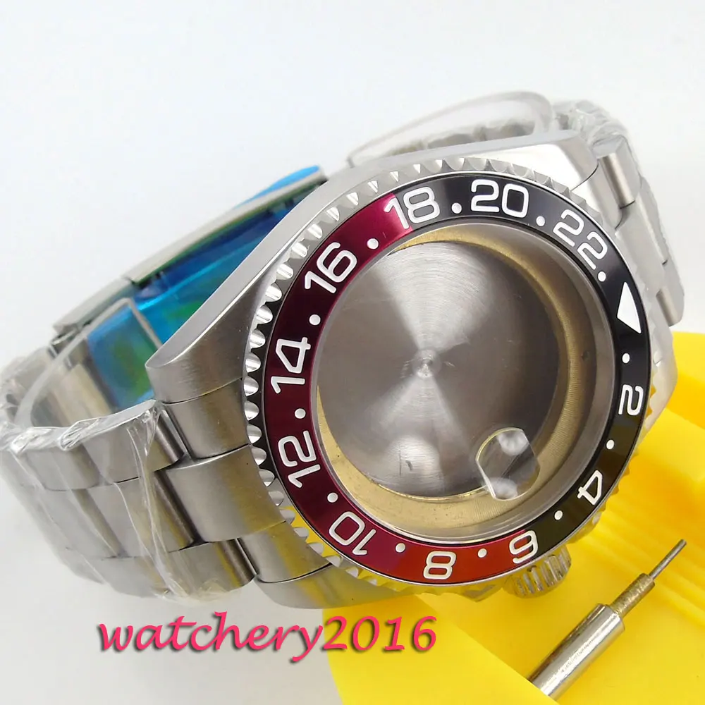 

43mm black red bezel sapphire glass Watch Case fit ETA 8205 2836 Movement