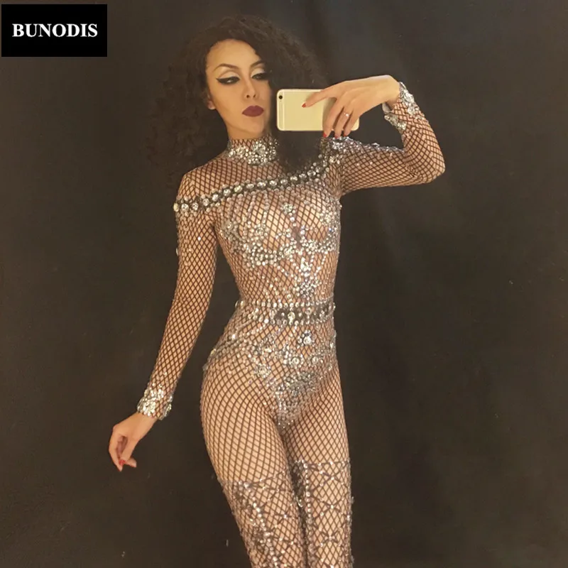 ZD068 Diamond Queen Bee Bodysuit Full Of Sparkling Crystals Stones Jumpsuit Christmas Celebrate Nightclub Performance Costume