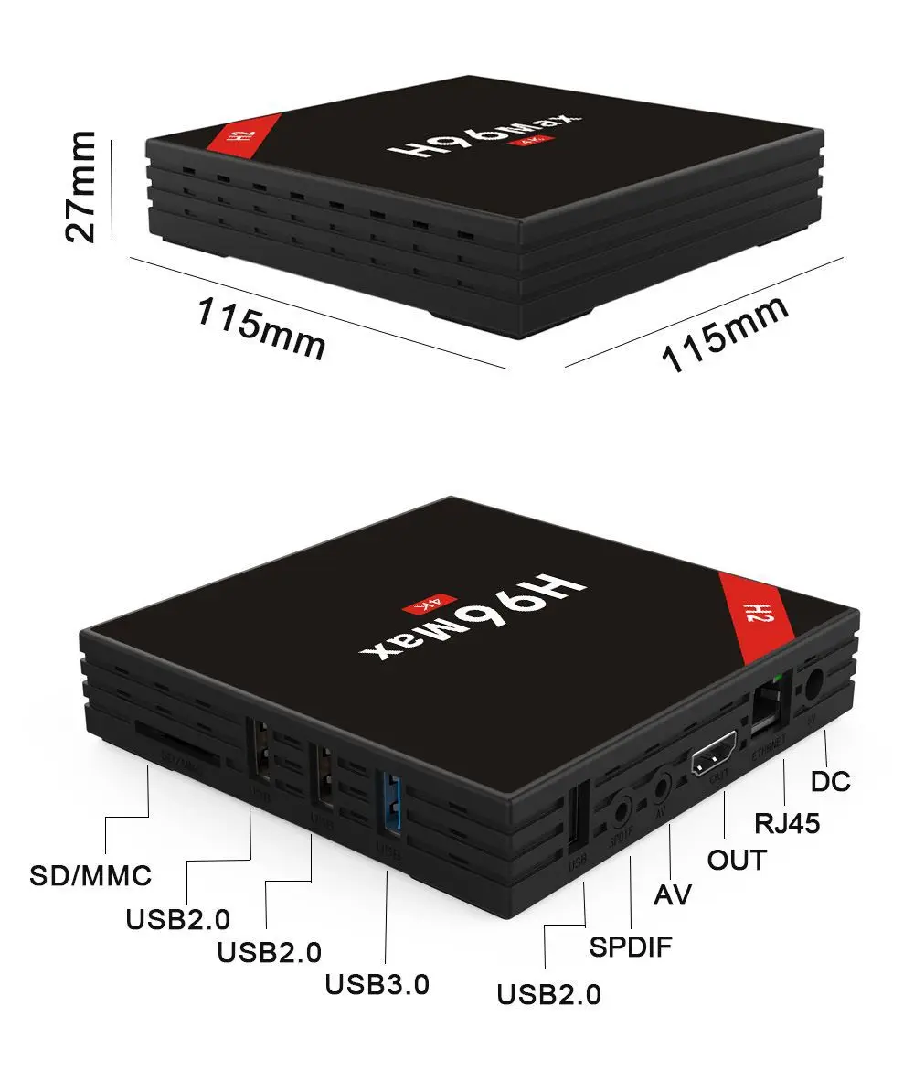 Первоначально L &amp H гаджеты H96 Max H2 DLNA ТВ коробка RK3328 Quad-Core 4 г + 32 android 7 1 смарт-Up BOX |