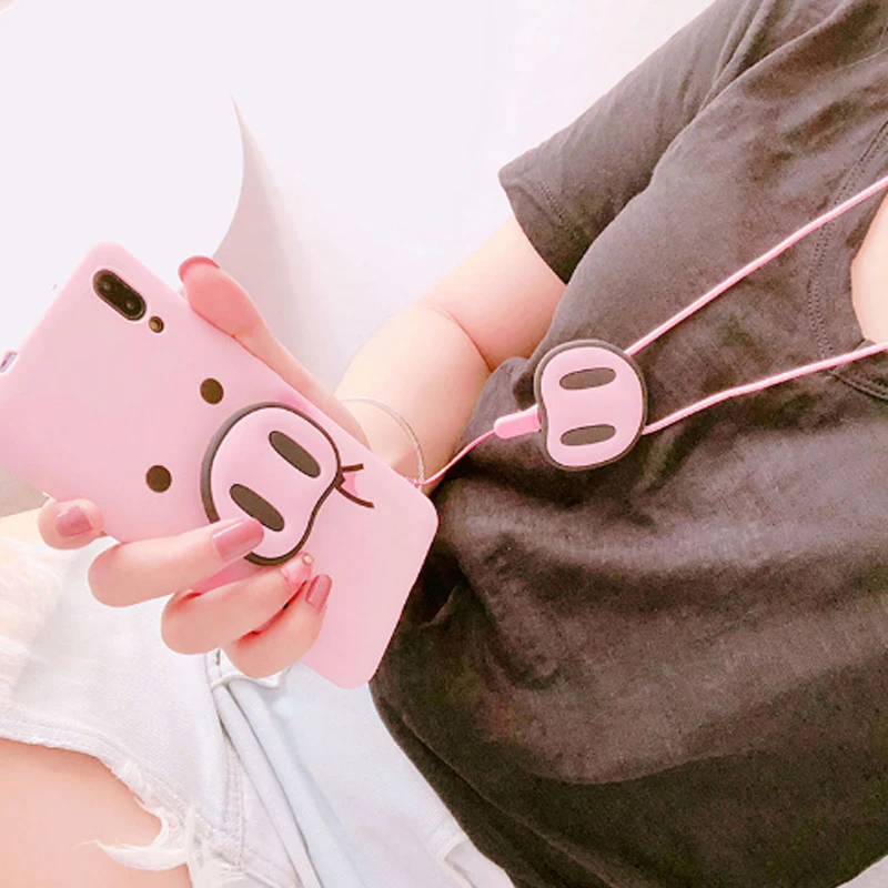 Pig nose mobile phone TPU soft rope strap protector for huawei NOVA 3E 3I Huawei P20 Honor 9 lite Mate 20 P |