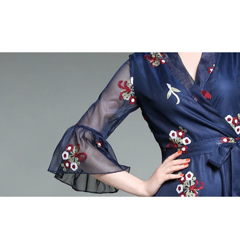 Lusumily новинка 2019 весеннее женское платье с вышивкой цветочное вырезом Vestidos для