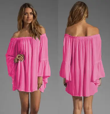 Dresses Vestidos Robe Dress Sale Plus Size Maxi Women Sexy Long Ruffle Sleeve Blouse Tops Off Shoulder Tunic Mini Cover Up | Женская