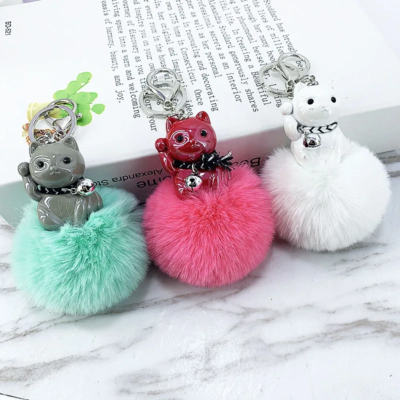 Креативный металл, акрил lucky cat имитация кролика рекс мех чувствовать себя комфортно модная женская сумка Аксессуары для автомобильных ключей