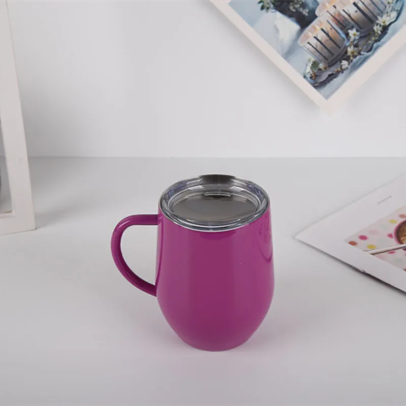 Purple H 12 унций стакан для вина из нержавеющей стали пивные кружки изолированный бокал для вина офисные кофейные чашки для молока Рождественский подарок вечерние бутылки с ручкой - Цвет: Purple H
