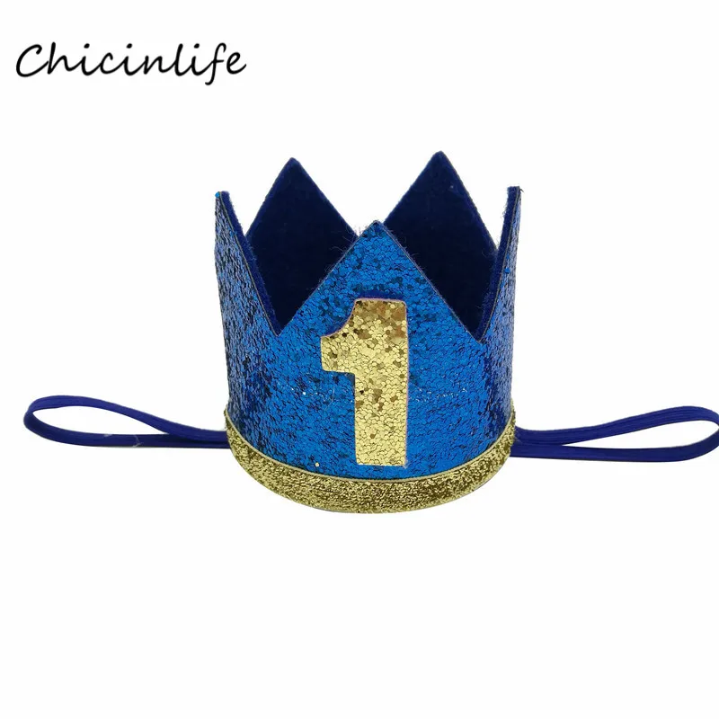 Chicinlife 1, 2, 3 повязка на голову с короной на день рождения шапка для детей 1, 2, 3 дня рождения украшение для детской вечеринки декор для детского дня рождения шапка для дня рождения - Цвет: Royal blue