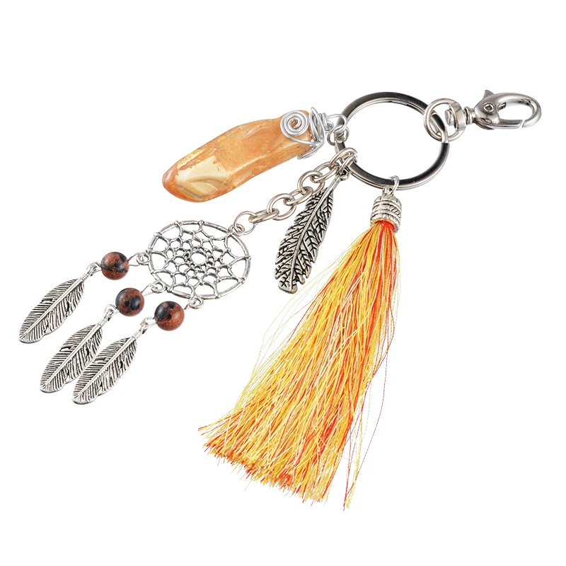 Laamei 2018 Handmade Natural Stone Keychain Dream Catcher Tassels Feather Women Silver Boho Jewelry keychain Gift | Украшения и