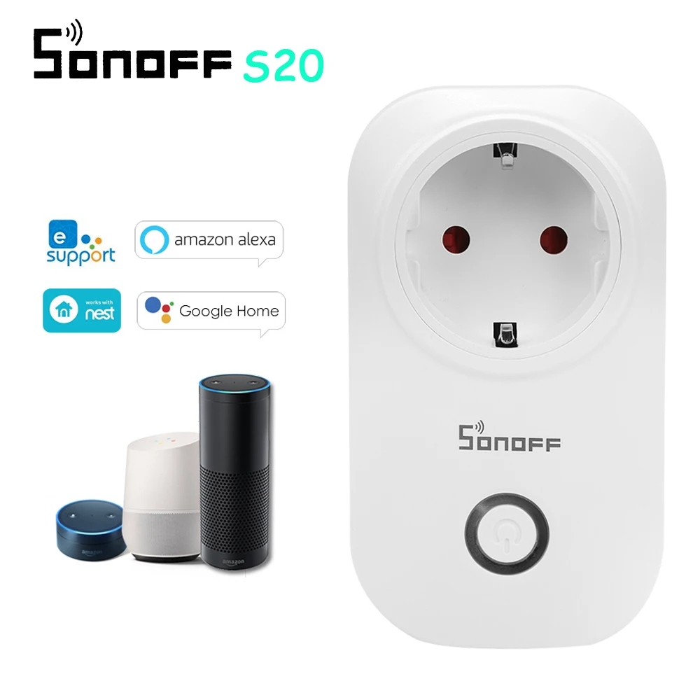2 шт. Sonoff S20 EU Plug Wifi умная розетка переключатель беспроводное приложение Удаленная розетка переключатель синхронизации для умного дома Alexa