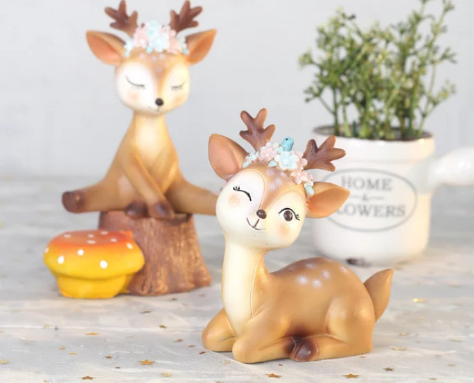 

Fairy garden resin Artificial Animal Miniature Figurines sika deer Modern Home Dollhouse office car Decoration Craft for kids