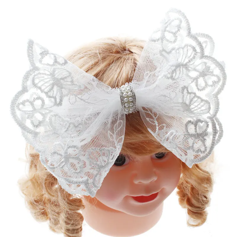 Cinta para el pelo con lazo para ni&ntilde;a, diadema el&aacute;stica para ni&ntilde;a, diadema para beb&eacute;, lazo de encaje de perlas, accesorios bonitos para el cabello-1