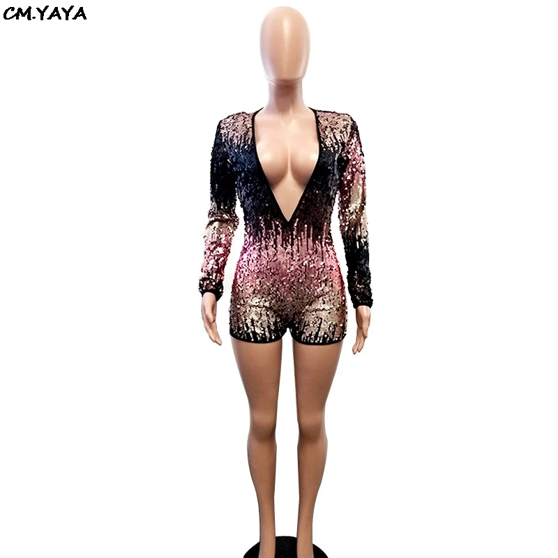 Женский новый цветной комбинезон с блестками и глубоким v образным вырезом