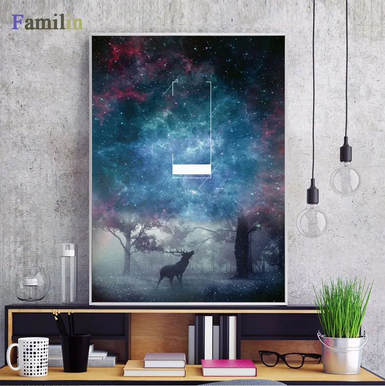 Скандинавский олень лев печать и постер холст картина искусство масло детская