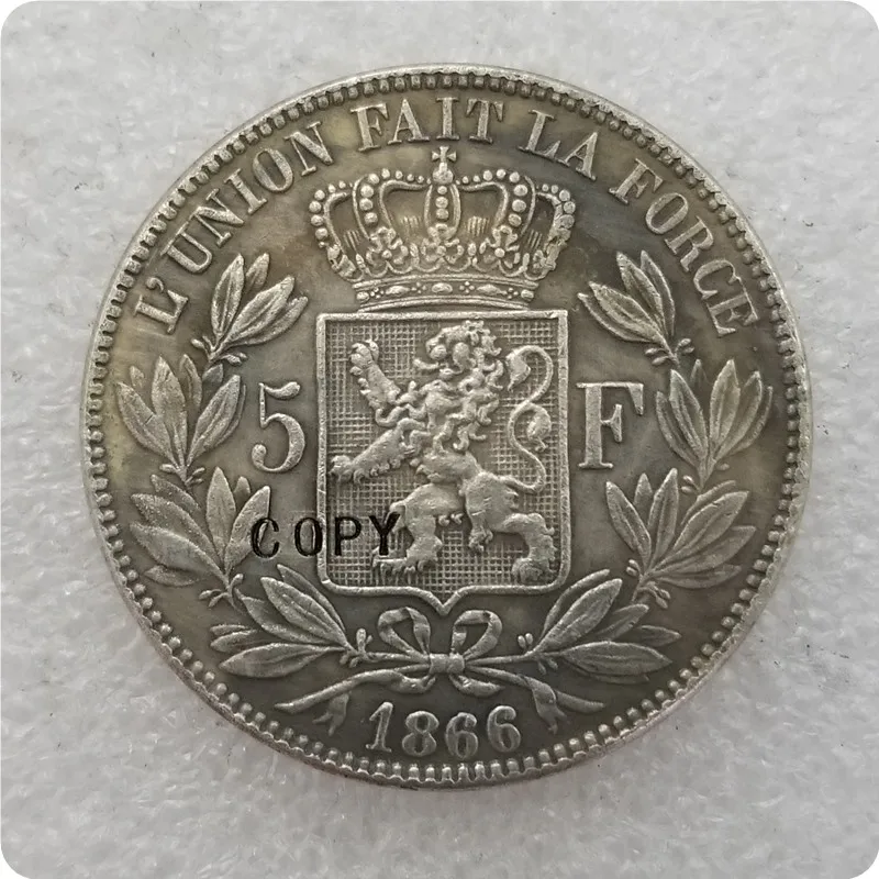 1866 Бельгия 5 франков монета км #24 копия памятные монеты монет медаль