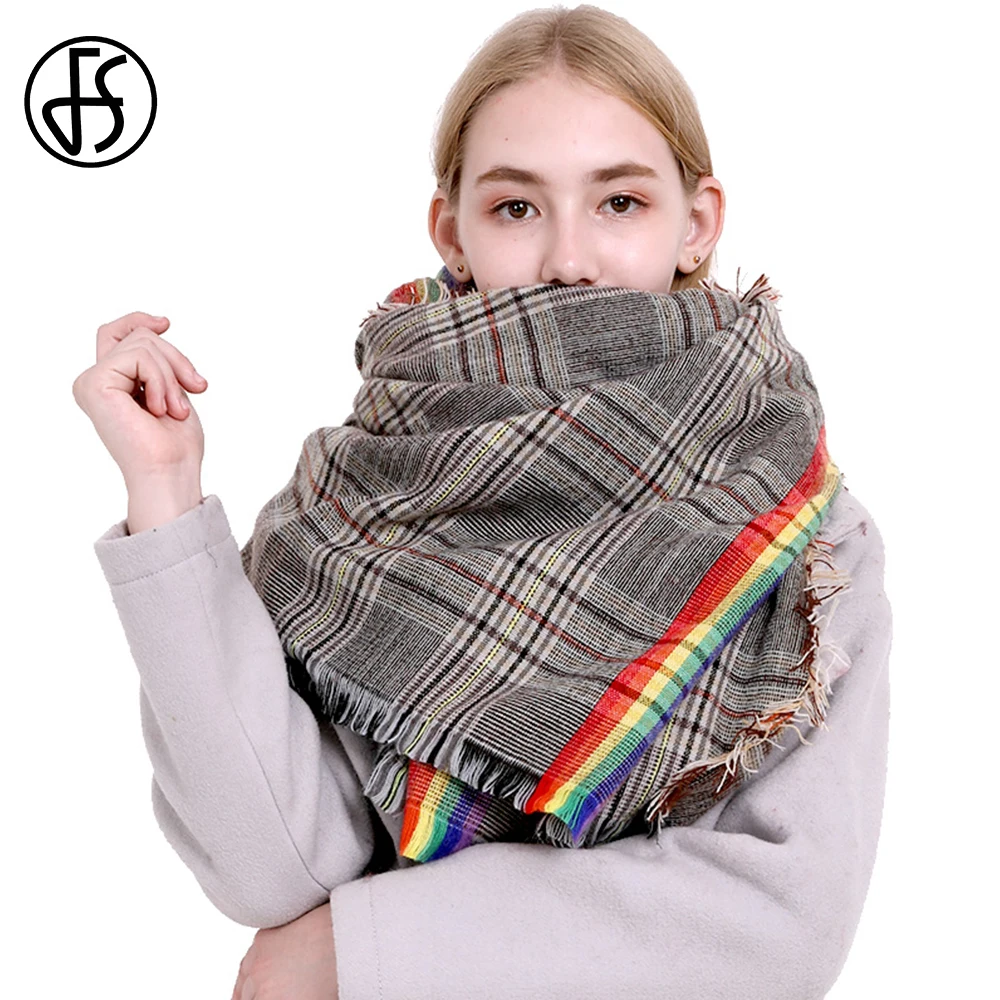 Женская кашемировая шаль FS желтая в клетку мягкая с кисточками Осень зима 2018| |