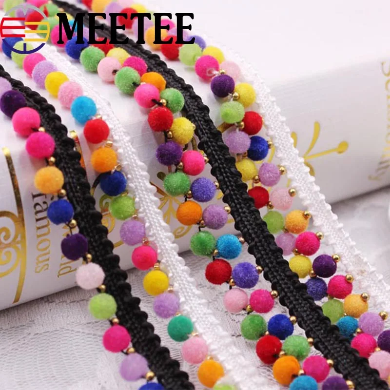 4 ярдов Бусины кружева ткань помпон шар бахрома планки ленты DIY Швейные