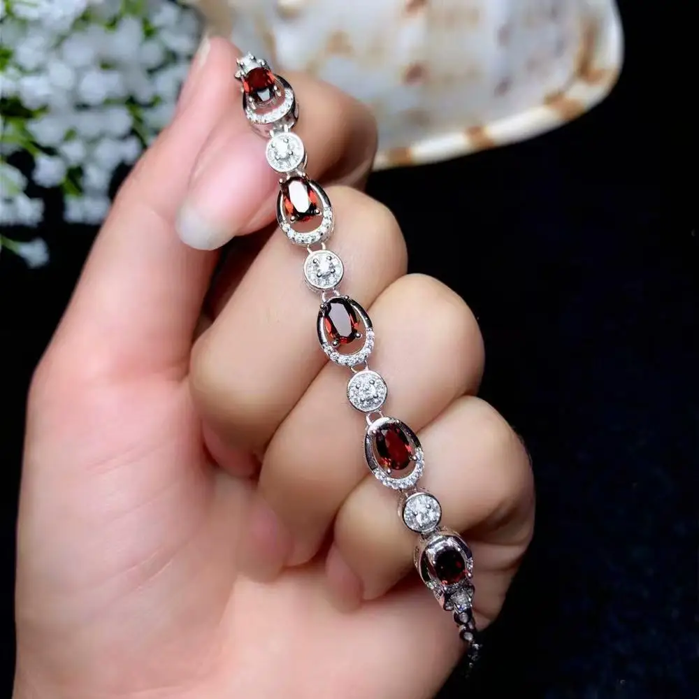 Женский элегантный браслет из гранат винного цвета украшение настоящего серебра