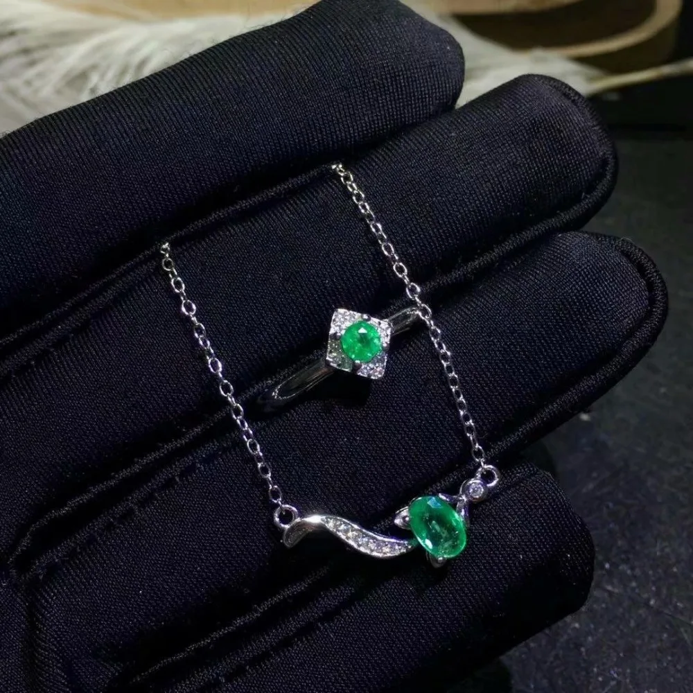

SHILOVEM 925 sterling silver Natural Emerald rings pendants send necklace fine Jewelry wedding women new gift jctz463.53.5agml
