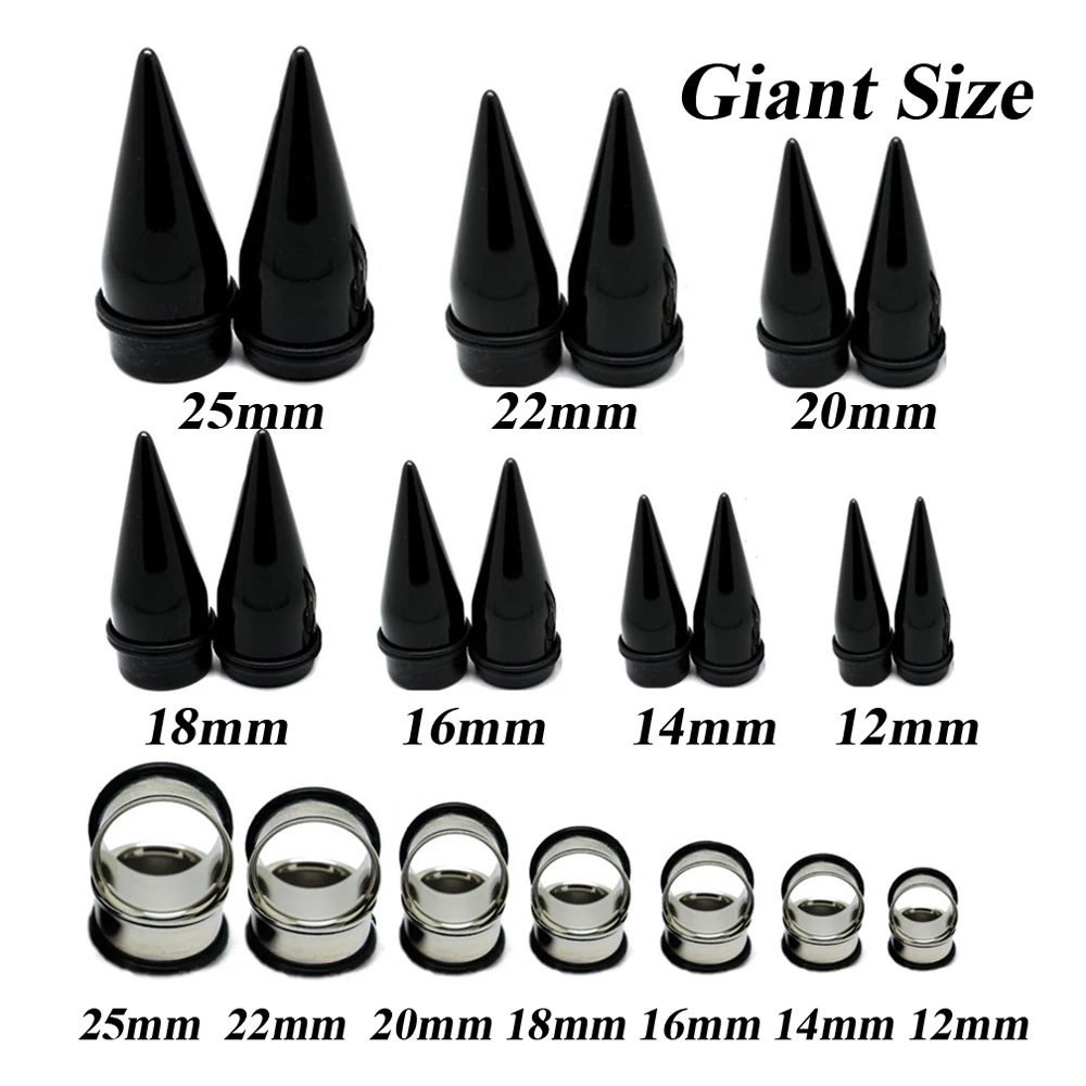 6pair Giant Size Stainless Steel Single Flared Tunnel & Acrylic Stretcher Ear Taper Kit Earring Gauge Plug Piercing Body Jewelry