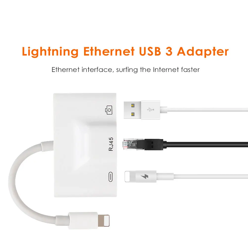 Allvcover for Lightning Adapter to RJ45 LAN Wired Network Cable USB 3.0 Camera Reader Overseas Travel Compact iphone/ipad | Мобильные
