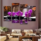 Модульный холст с печатью высокого разрешения для гостиной, 4 шт., фиолетовая орхидея, натюрморт, каменная рамка, настенная живопись, картины для домашнего декора