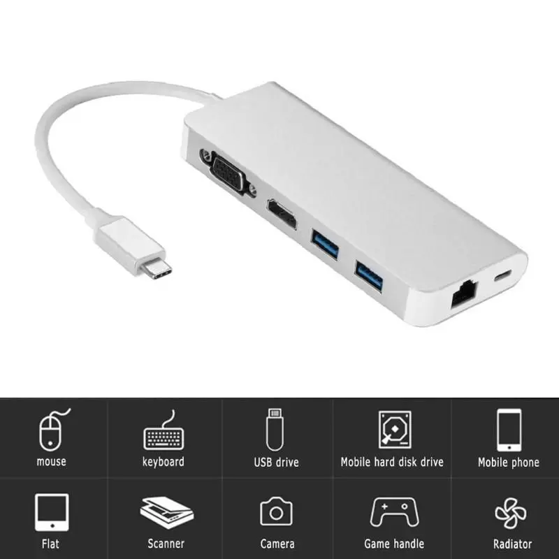 Usb 3 0 концентраторы 6 в 1 type C концентратор type-C к Hdmi Vga Rj45 двойной Usb3.0 Pd зарядный порт