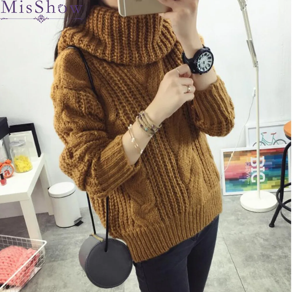 Thick Warm Women Turtleneck 2019 Winter Sweaters And Pullovers Knit Long Sleeve loose Elastic Sweater Female Jumper Tops | Женская