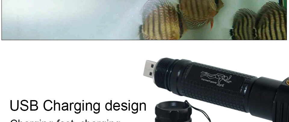 Фонарик для дайвинга USB Перезаряжаемый светодиодный фонарик мощный XM-L2 1800LM 10 Вт подводный прожектор Профессиональный погружной свет