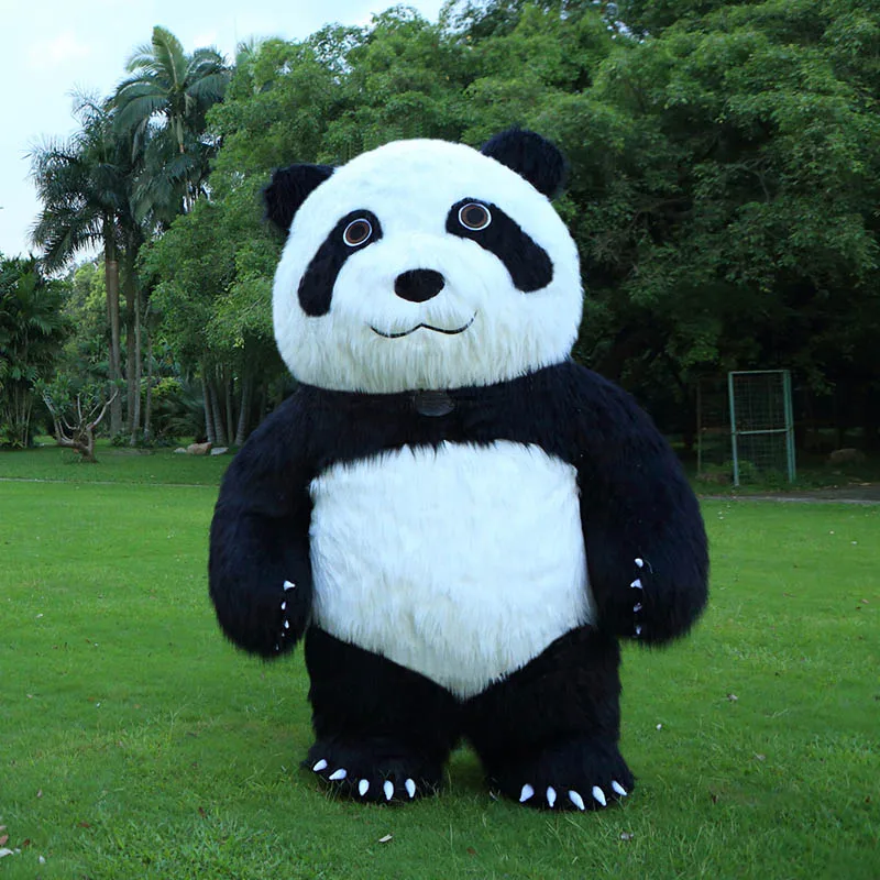 Long Plush Надувной костюм-талисман для взрослых с изображением мультяшной панды высотой 2 м, подходит для детей ростом от 1,6 до 1,8 м, для взрослых, для костюмированной вечеринки на Хэллоуин - Цвет: Long Plush