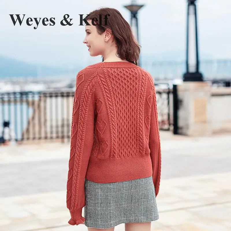 Weyes &amp Kelf Long Sleeve Warm Women Sweaters And Pullovers 2018 Solid Orange O-neck Womens Pulover Winter Jumpers | Женская одежда