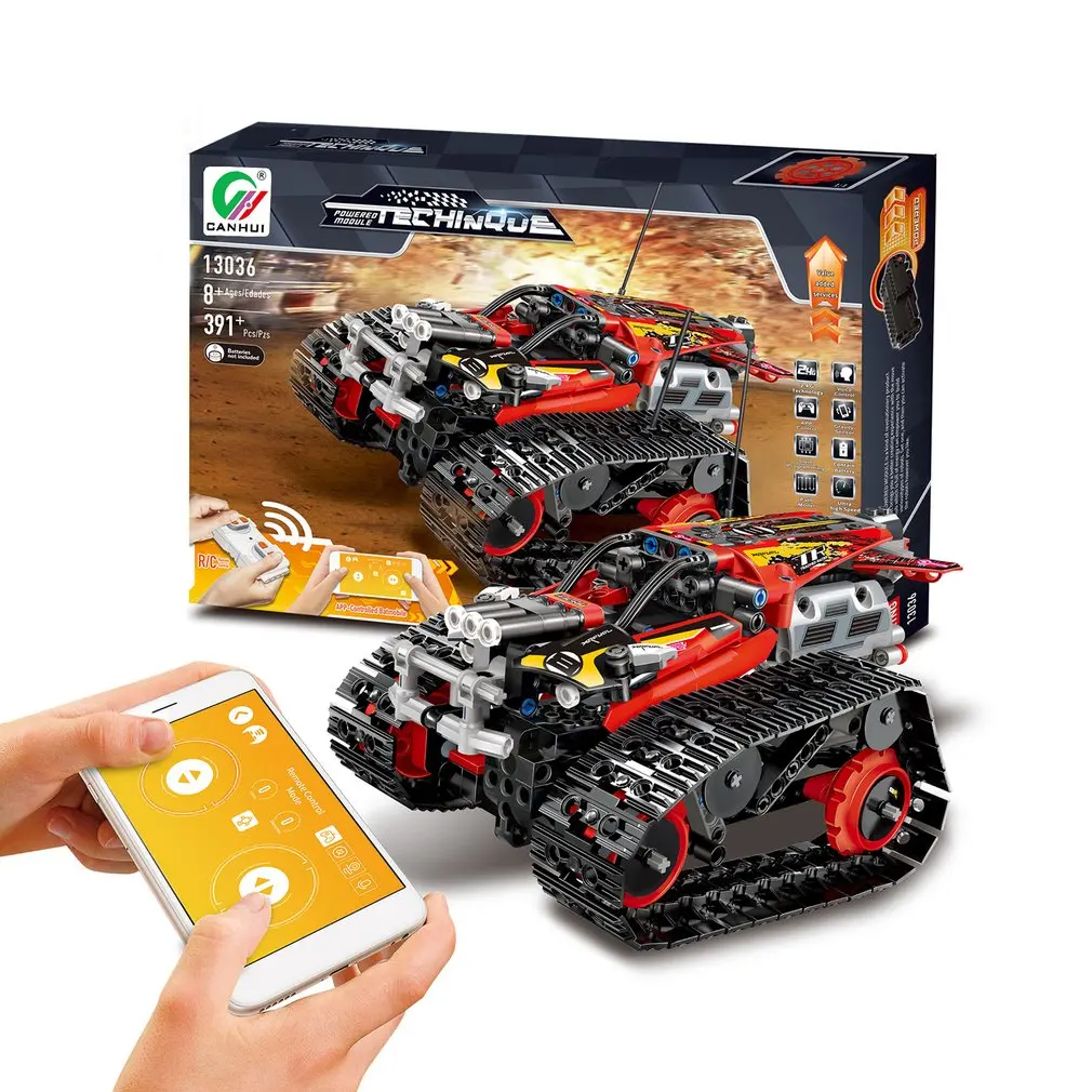 DIY Technic 2,4G/APP дистанционное управление гусеничный трюк гоночный автомобиль строительные блоки с мотором для детей машинка на дистанционном управлении Кирпичи Игрушки
