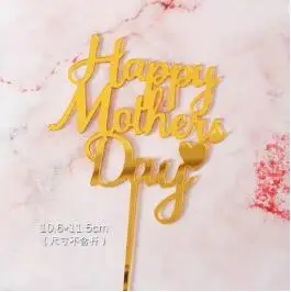 Happy Mother 7 1 шт Розовое золото сердце торт топ флаг золото геометрической формы топперы для тортов, украшение день матери кекс подарки для матери день рождения - Color: Happy Mother 7