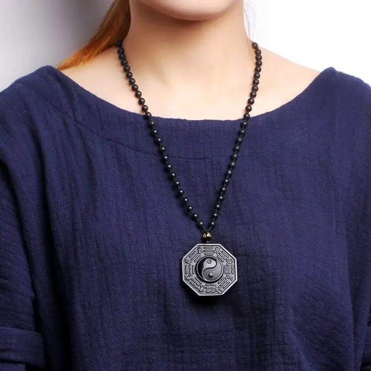 Китайская ручная работа натуральный черный обсидиан резная мама ребенок милый