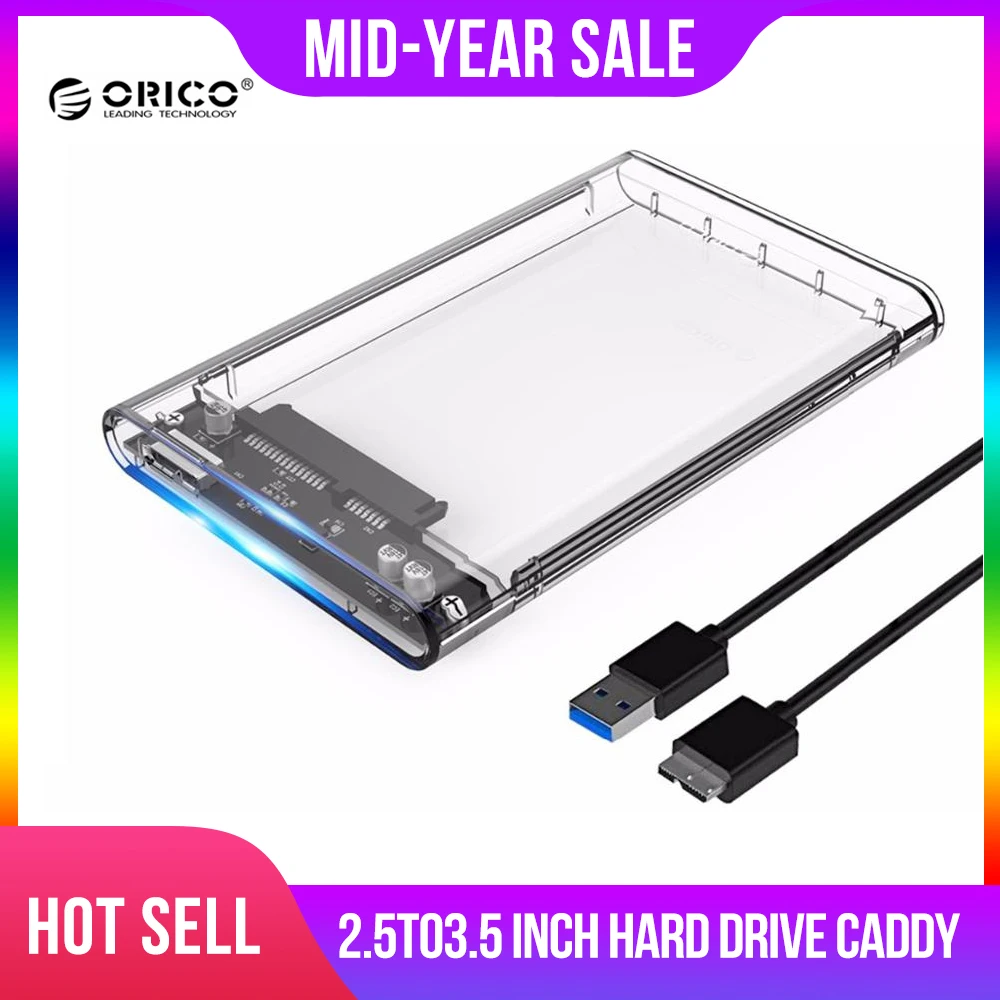 ORICO 2 5 дюймов Прозрачный чехол для жесткого диска USB3.0 на Sata 3 0 Бесплатная
