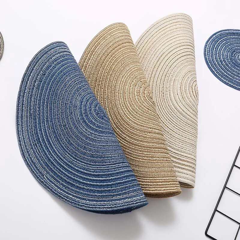 Круглая льняная подстилка для обеденного стола коврик подставка под чашу синий
