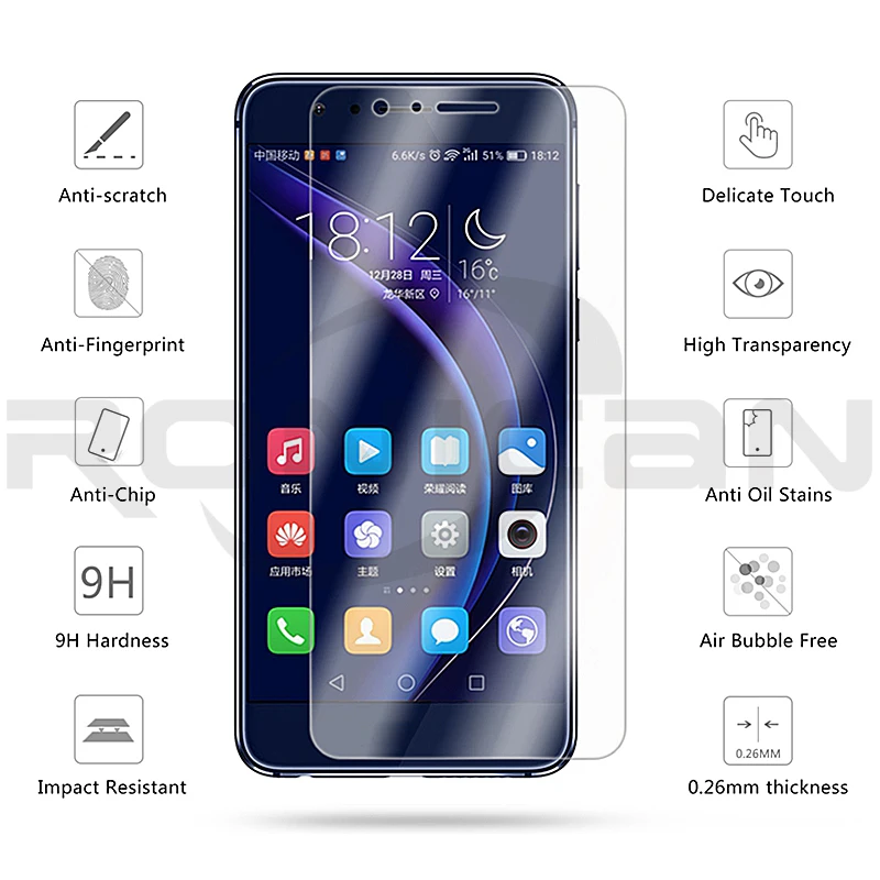 Защитное стекло RONICAN для экрана Huawei Honor 8 закаленное Стекло защитная