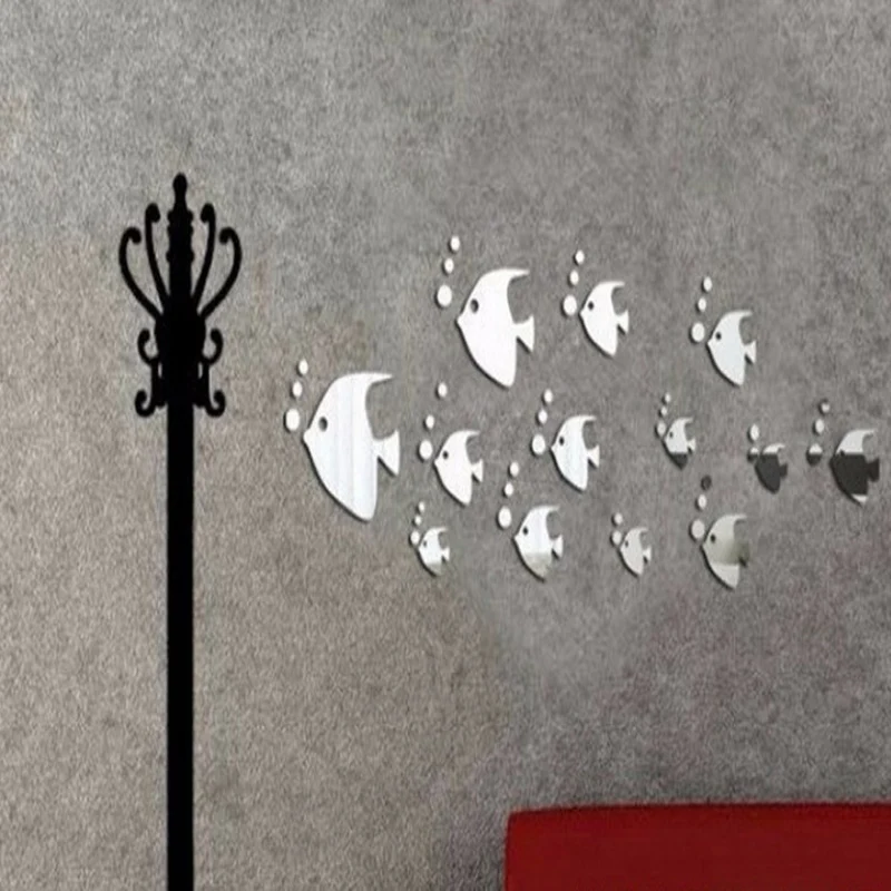 new arrival acrylic modern wall geometric stickers fish decor crystal diy real mirror 3d home sofa paper sticker | Дом и сад