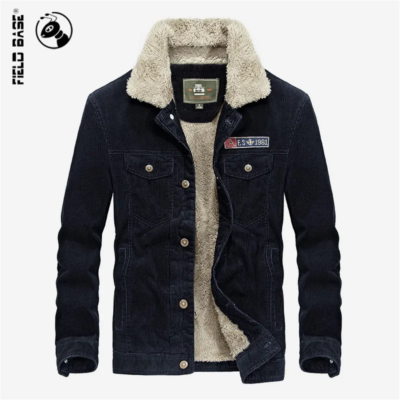 Field Base Corduroy Winter Jacket Men's Coat Thick Warm Velvet Casual Fashion Jackets For Russia Design Brand Size 3XL | Мужская