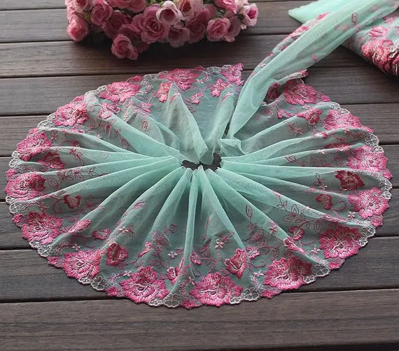 Кружевная отделка розовый с цветочной вышивкой из тюля 2 ярда ширина 7 87 дюйма