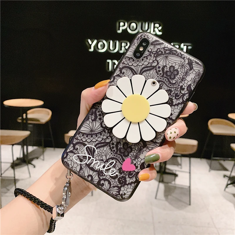 B Роскошный зеркальный чехол для телефона samsung A90, A80, A60, A70, Etui, кружевная жесткая задняя крышка с цветами для samsung A50, A40, A30, A20, A10, с ремешком - Цвет: B