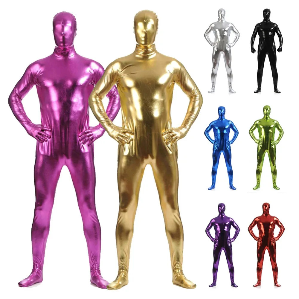 Мужской металлический кожаный комбинезон из ПВХ облегающий костюм Zentai Leotard для