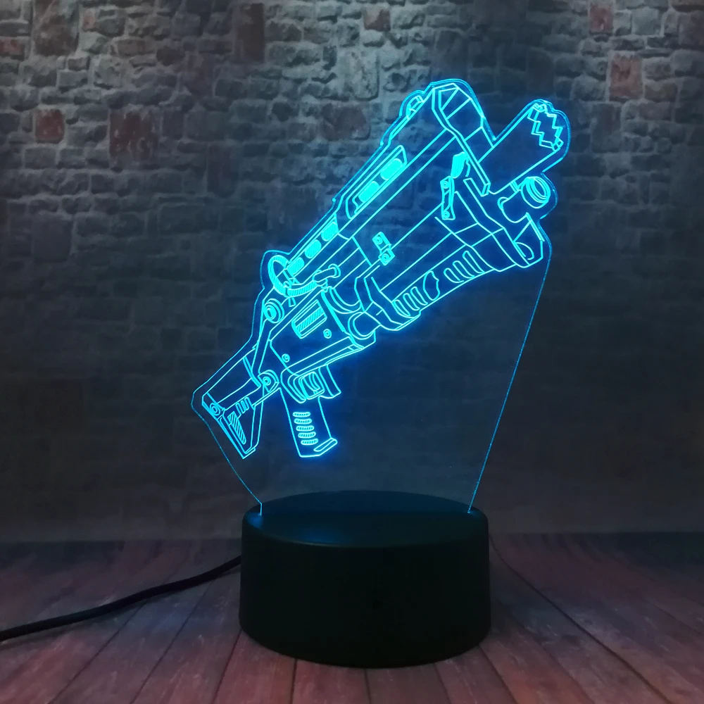 Модель ружья пулемета Battle Royale 3D Сенсорная лампа со сменными RGB светодиодами